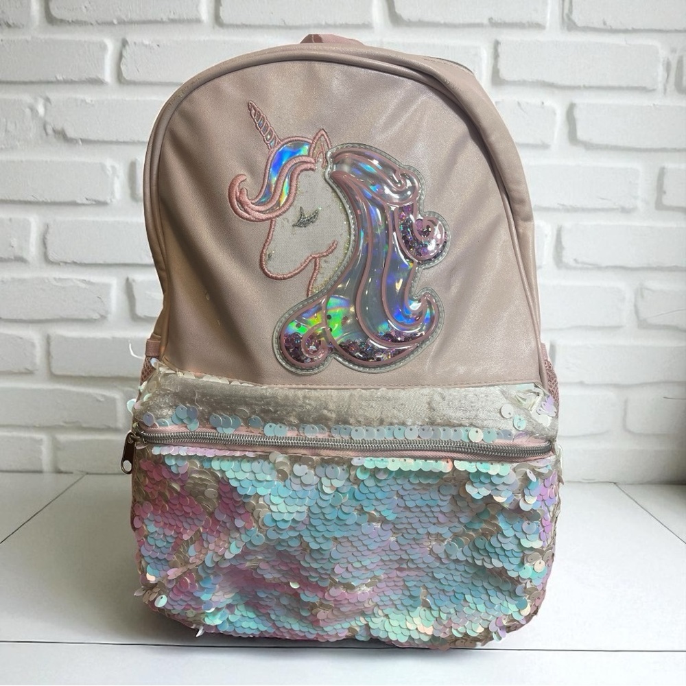 Girls Justice Pink Unicorn Sequin Backpack 16" School Book Bag Kids Reversible​​